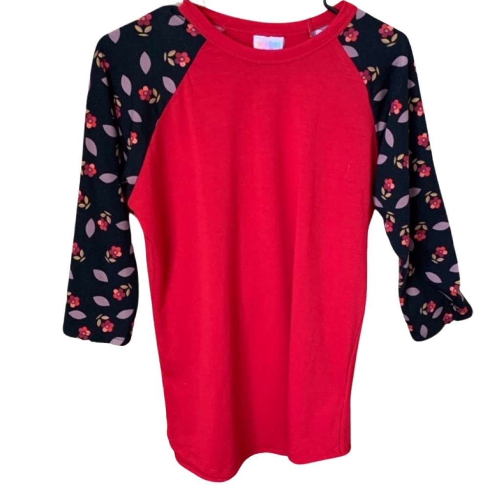 LuLaRoe "Randy" Red Pullover Floral Print Short Sleeves Shirt